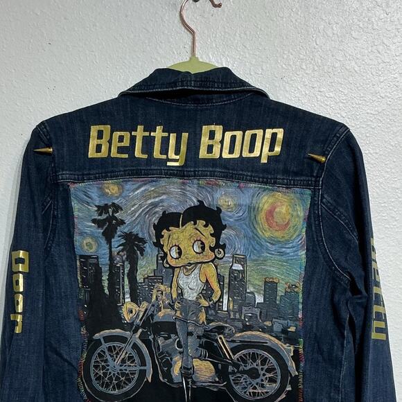 Upcycled Blue Denim Betty Boop Jean Jacket Sz M - Picture 7 of 13